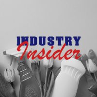 Domestic cleanliness in focus. Top view of cleaning tools and de